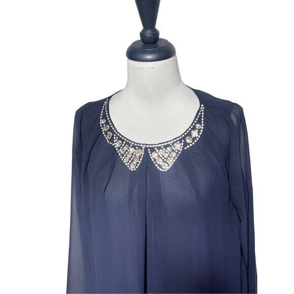 Victoria's Secret Blue Long Sleeve Sheer Chiffon Embellished Dress Size XS - Picture 2 of 7